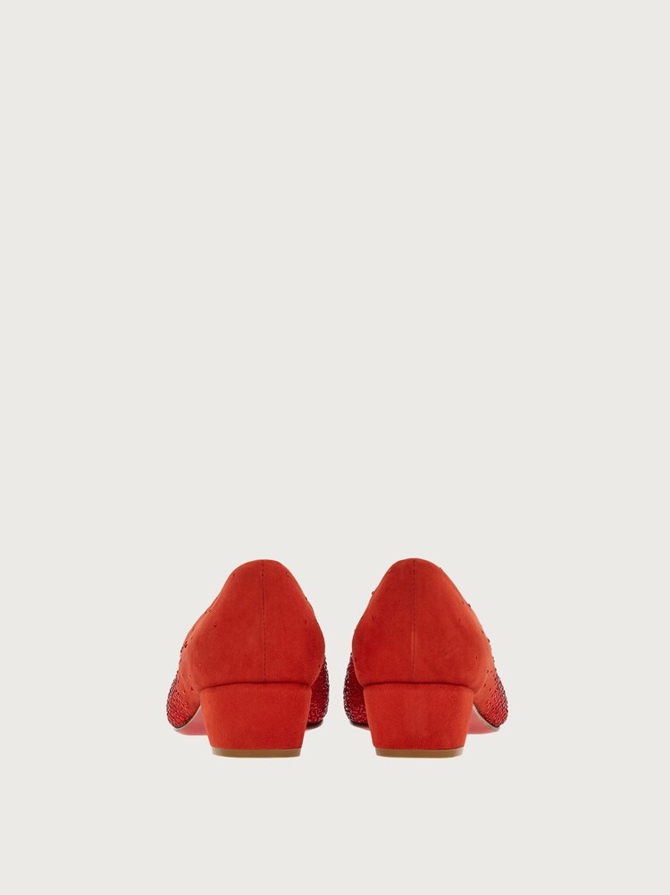 FERRAGAMO WOMEN'S RED SUEDE EMBELLISHED SHOES