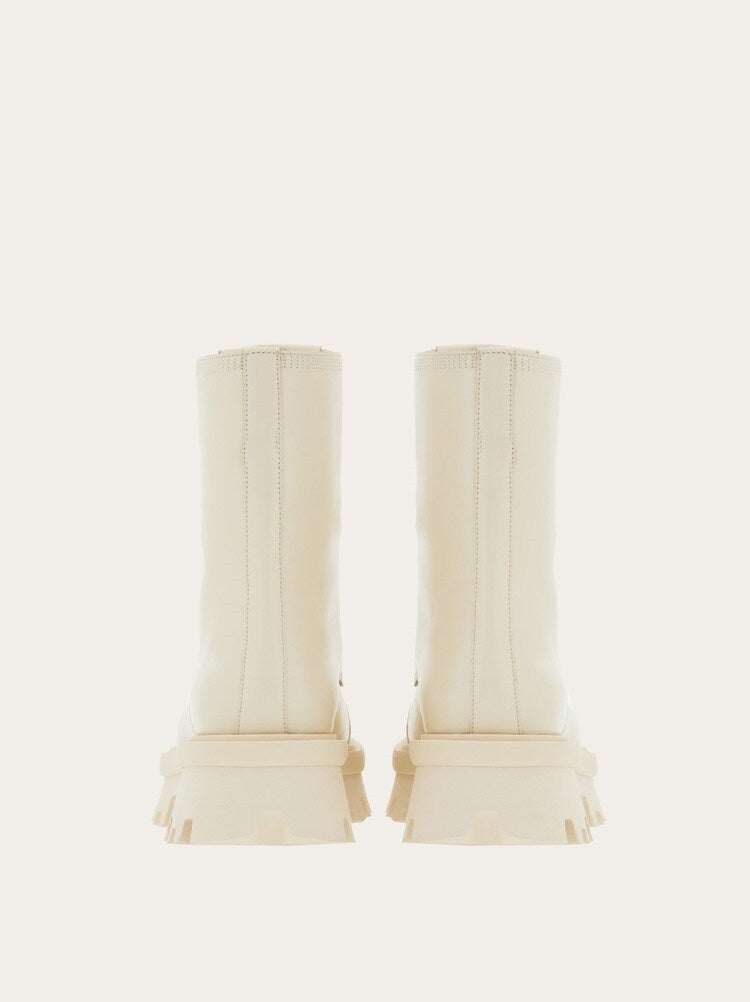 FERRAGAMO WOMEN'S OFF WHITE LEATHER COMBAT BOOTS