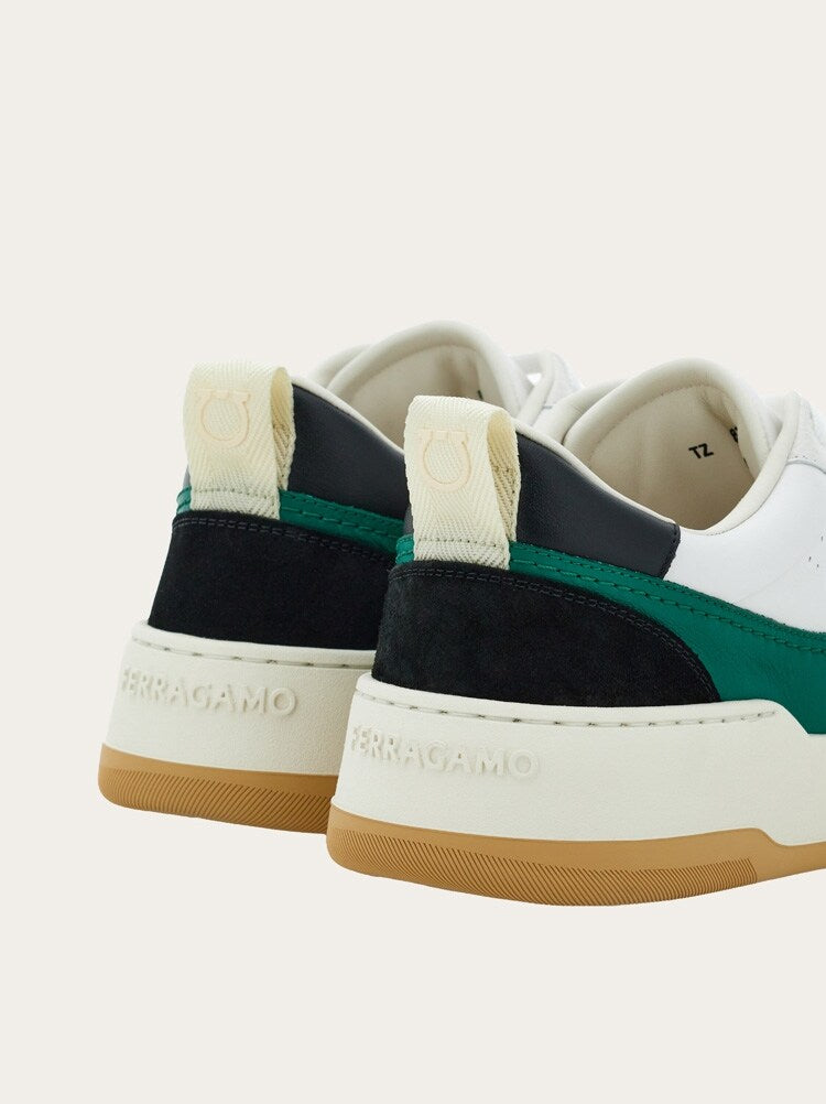 FERRAGAMO MEN'S GREEN LEATHER LOW SNEAKERS