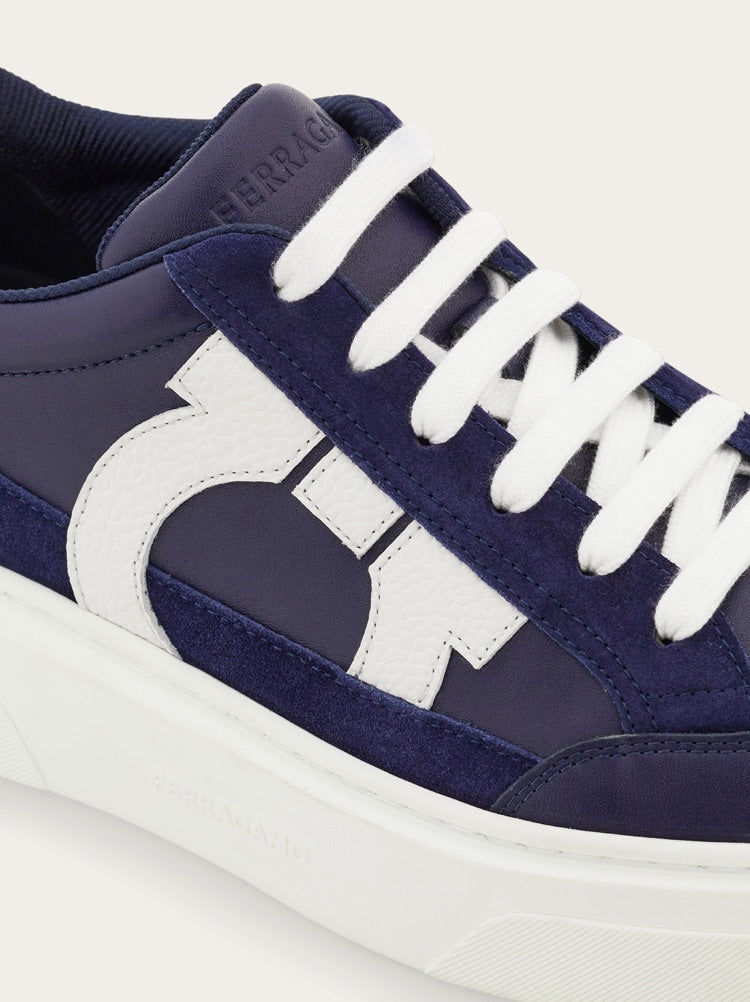 FERRAGAMO MEN'S NAVY LEATHER CALF SNEAKERS