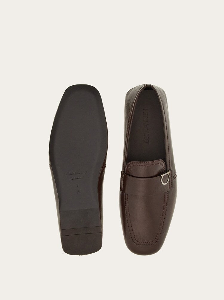 FERRAGAMO MEN'S DARK BROWN CALF LEATHER LOAFERS