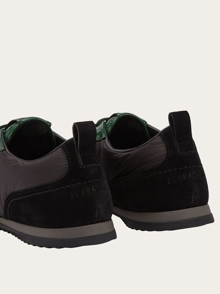 FERRAGAMO MEN'S BLACK GREEN FABRIC SNEAKERS