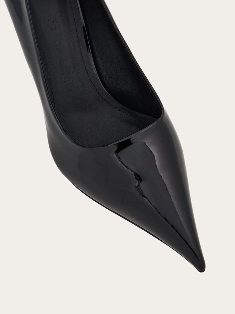 FERRAGAMO WOMEN'S BLACK PATENT WEDGE SHOES