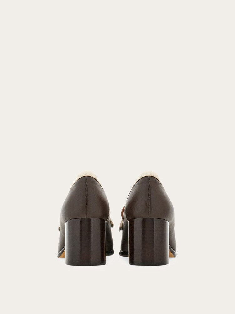 FERRAGAMO WOMEN'S BROWN LEATHER BLOCK HEEL SHOES