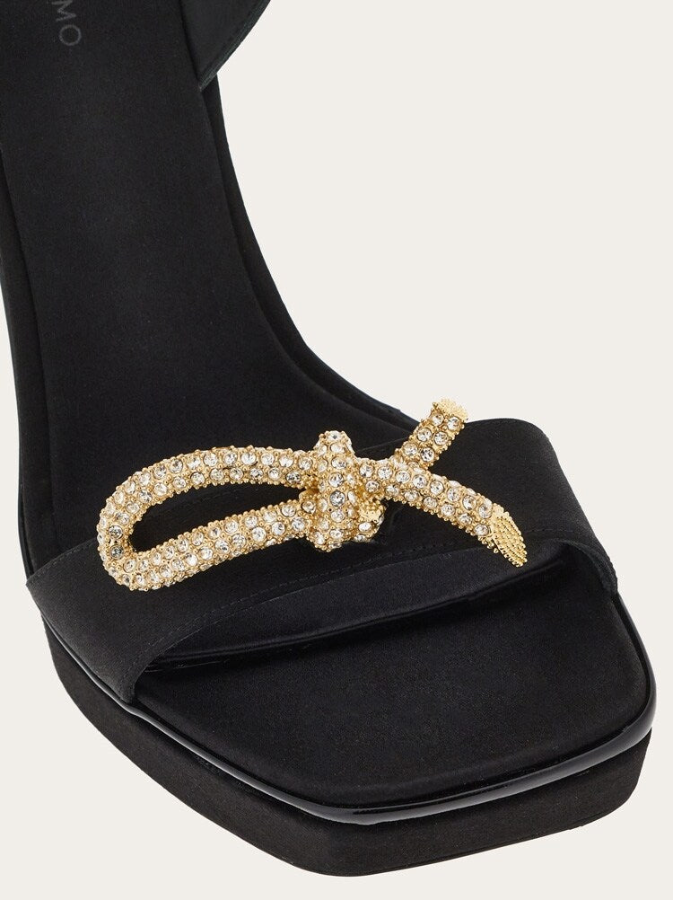 FERRAGAMO WOMEN'S BLACK FABRIC PLATFORM SANDALS