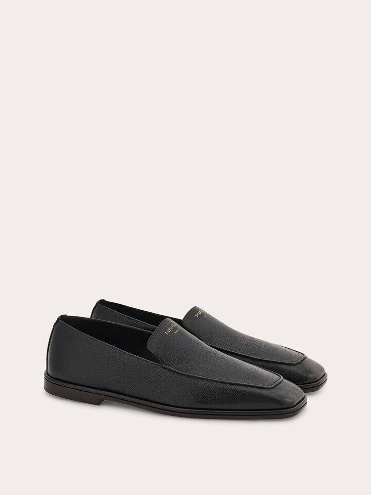 FERRAGAMO MEN'S BLACK BUFFALO LEATHER LOAFERS