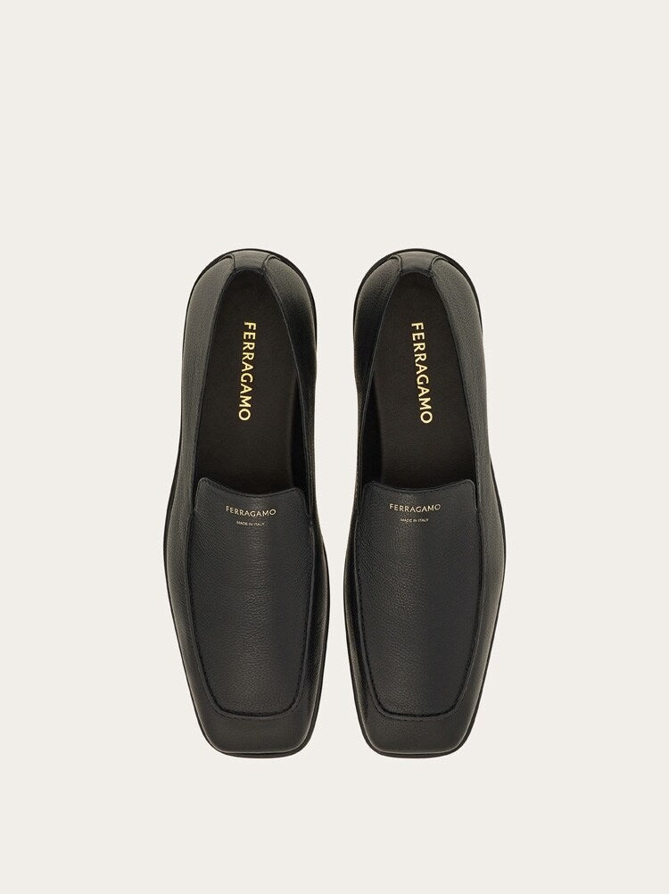 FERRAGAMO MEN'S BLACK BUFFALO LEATHER LOAFERS
