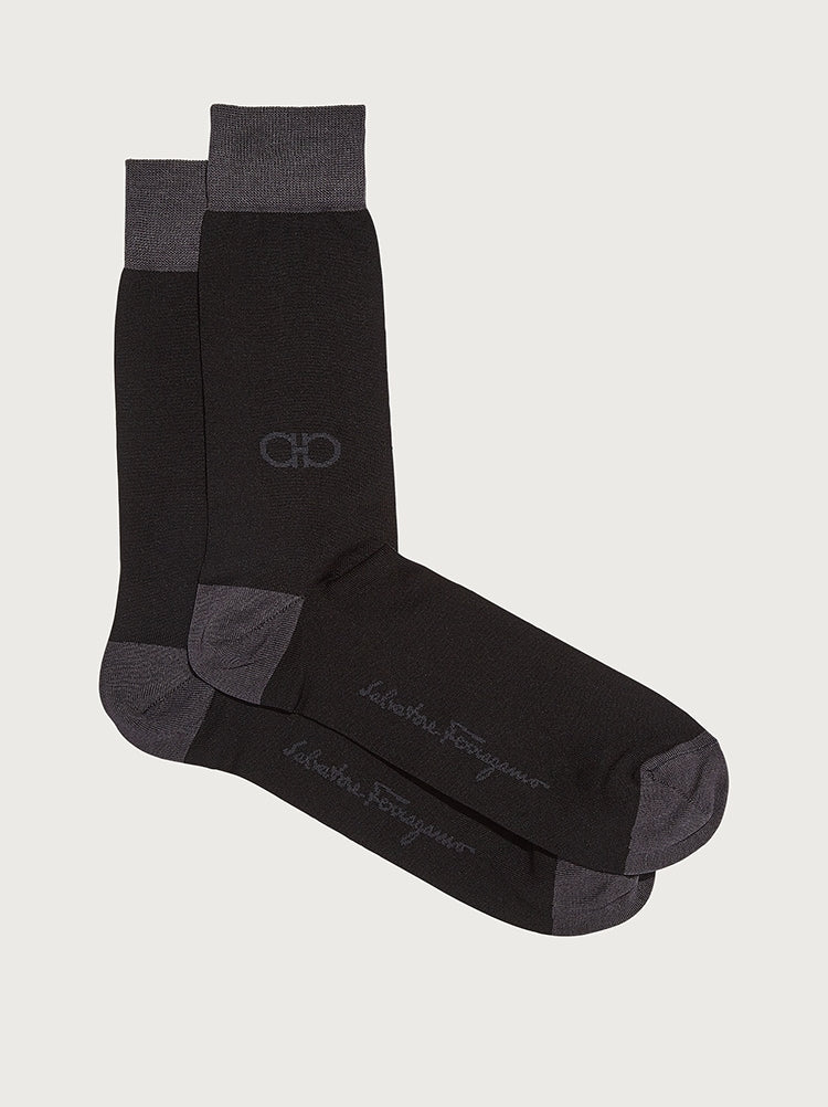 FERRAGAMO MEN'S BLACK CONTRAST CUFF SOCKS