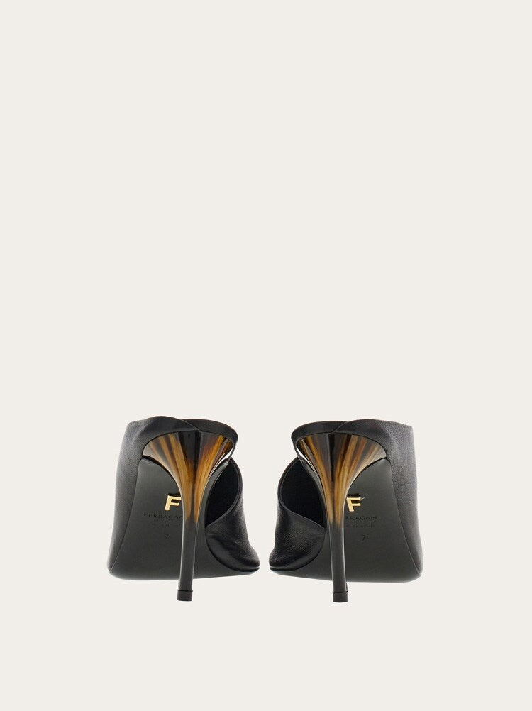FERRAGAMO WOMEN'S BLACK LAMBSKIN MULE SHOES