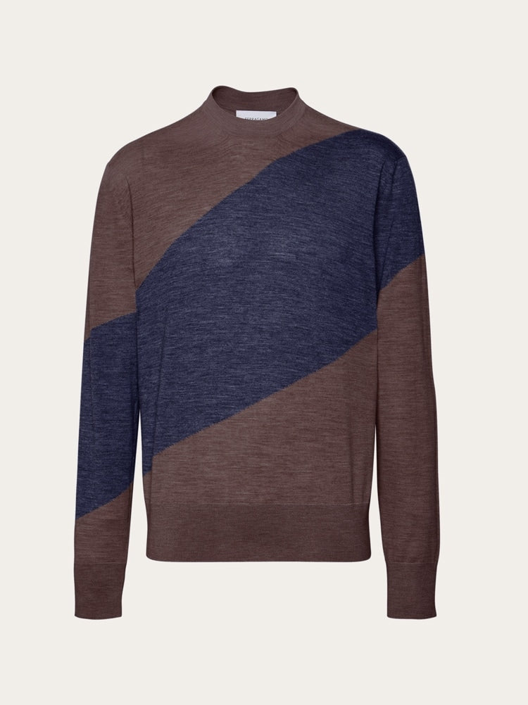FERRAGAMO MEN'S BROWN WOOL COLORBLOCK SWEATER