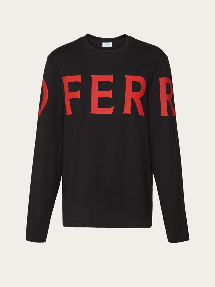 FERRAGAMO MEN'S BLACK COTTON LOGO SWEATER