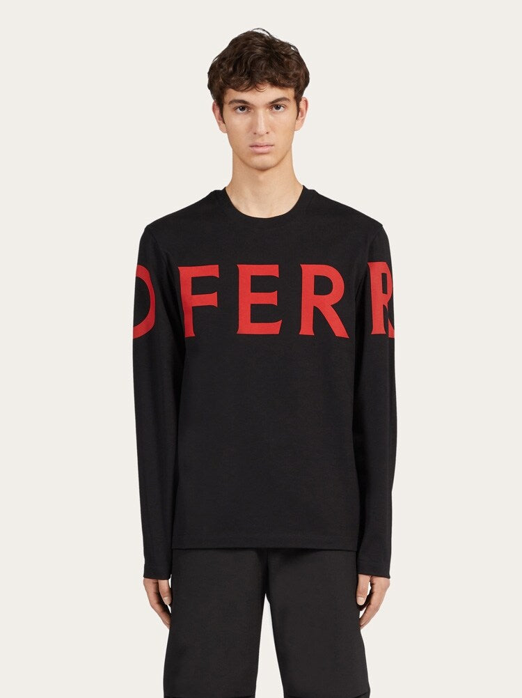 FERRAGAMO MEN'S BLACK COTTON LOGO SWEATER