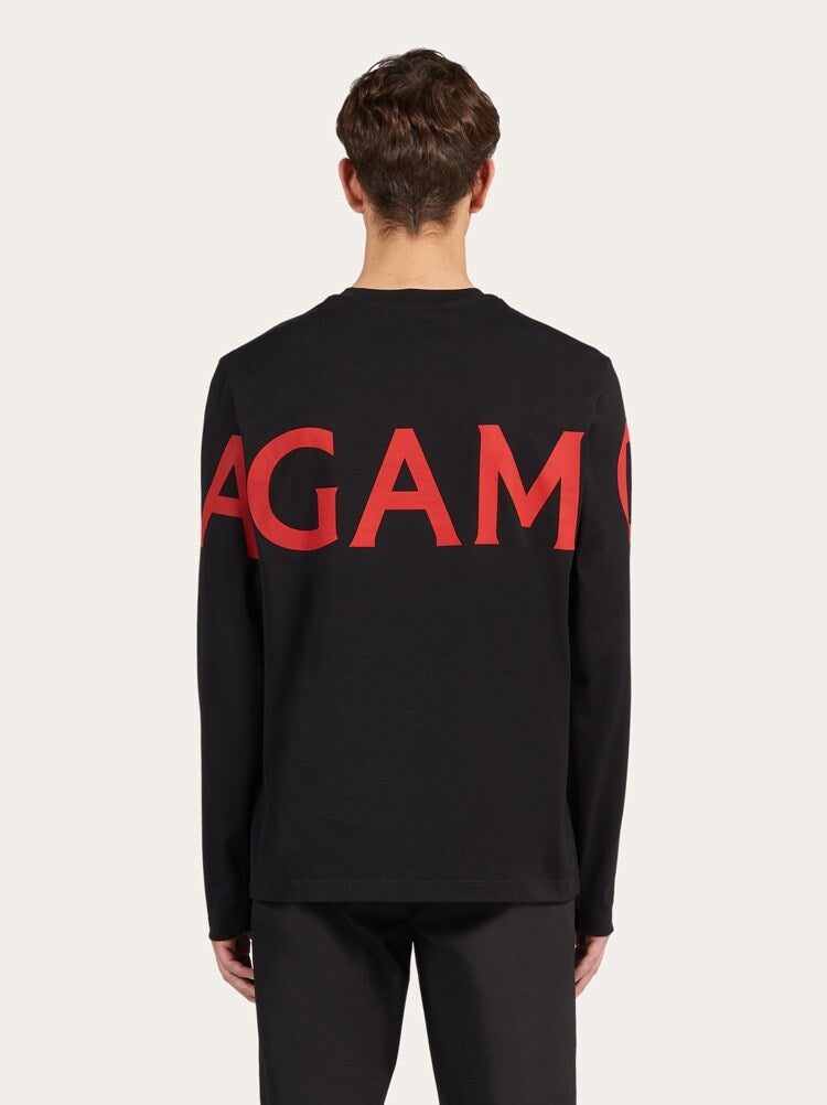 FERRAGAMO MEN'S BLACK COTTON LOGO SWEATER