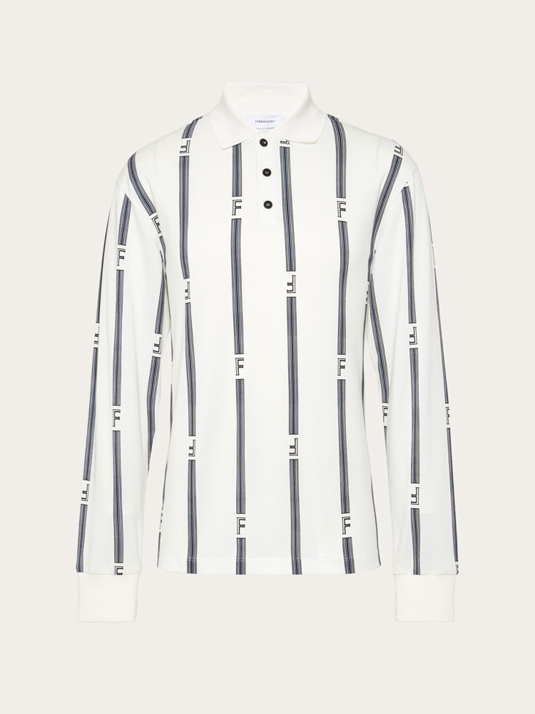 FERRAGAMO MEN'S WHITE STRIPED COTTON SWEATER