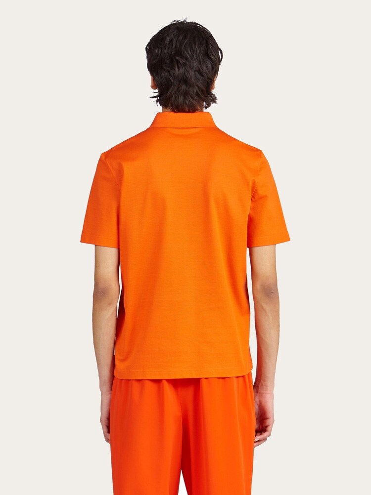 FERRAGAMO MEN'S ORANGE COTTON POLO SWEATER