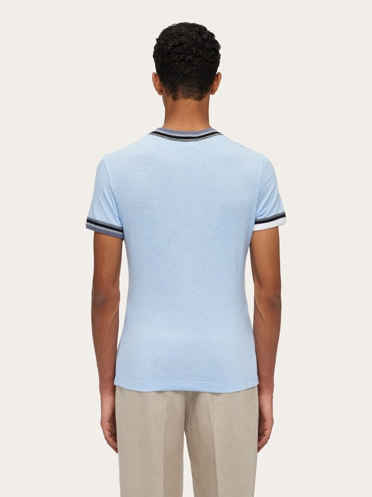 FERRAGAMO MEN'S LIGHT BLUE SHORT SLEEVE SWEATER