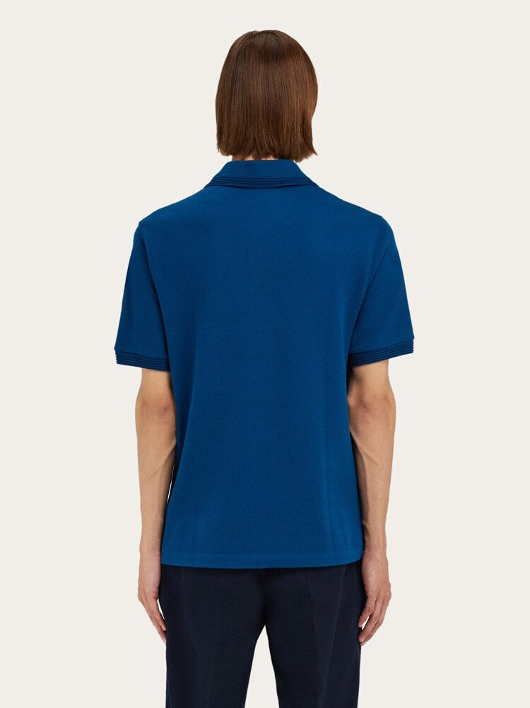 FERRAGAMO MEN'S BLUE COTTON POLO SWEATER