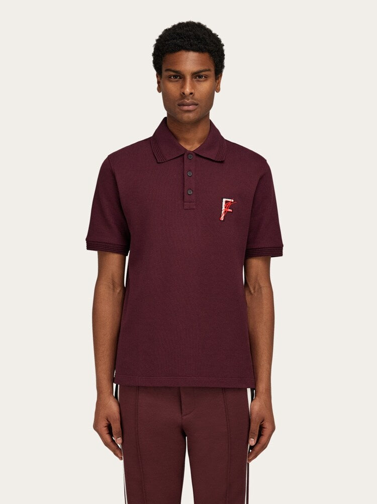 FERRAGAMO MEN'S DARK RED COTTON POLO SWEATER