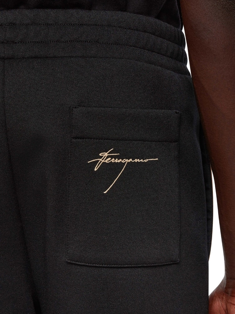FERRAGAMO MEN'S BLACK SIDE STRIPE TROUSERS