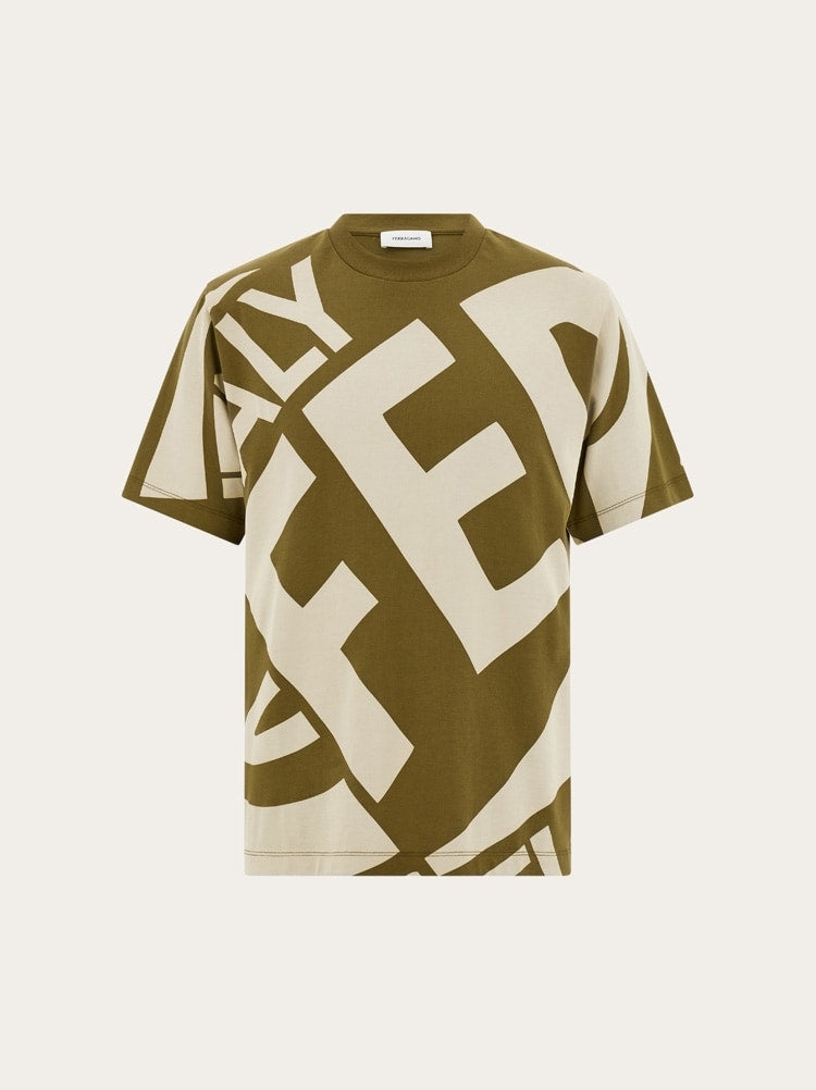 FERRAGAMO MEN'S GREEN COTTON GRAPHIC SWEATER