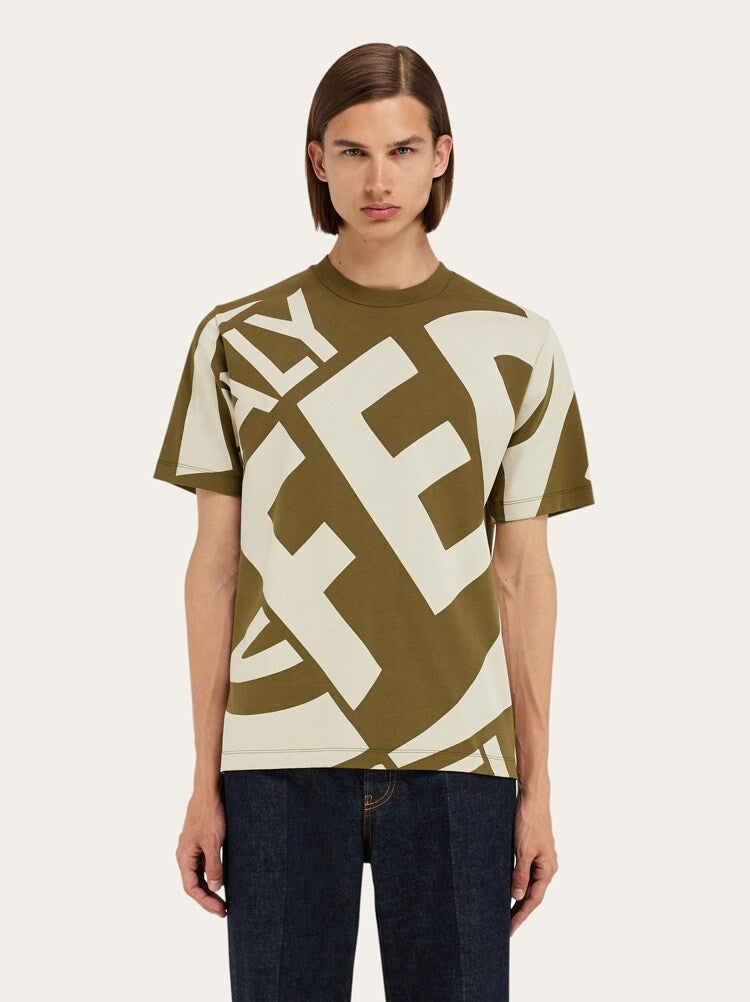 FERRAGAMO MEN'S GREEN COTTON GRAPHIC SWEATER