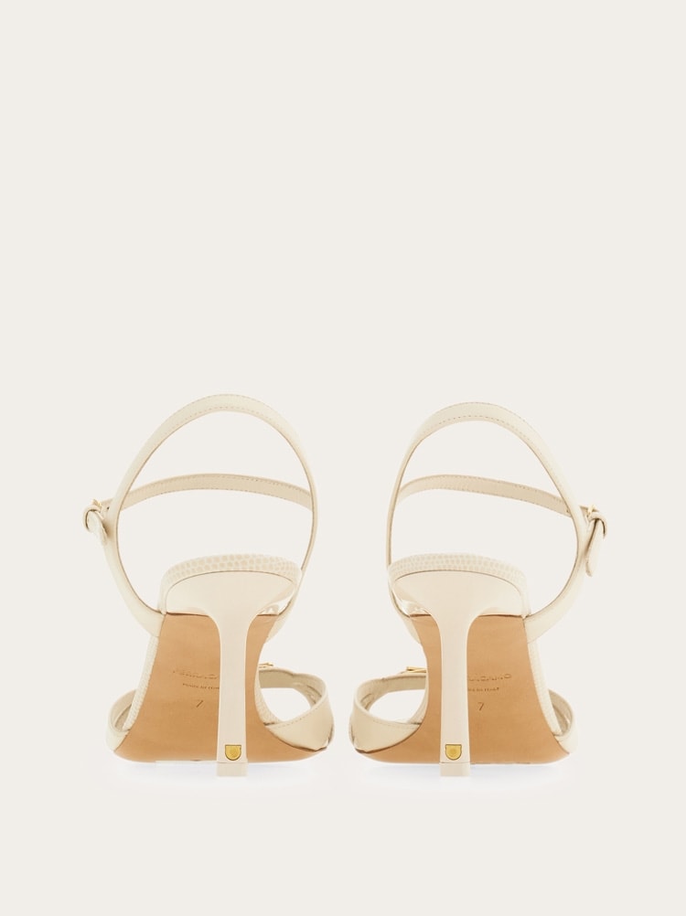 FERRAGAMO WOMEN'S CREAM LEATHER HEELED SANDALS
