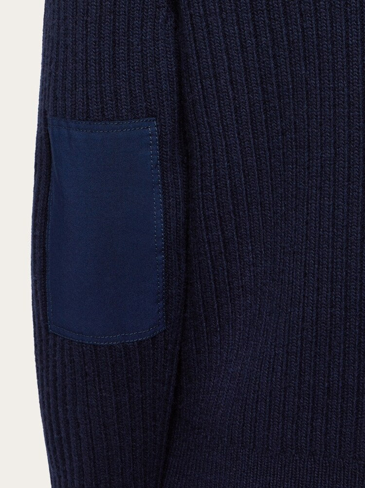FERRAGAMO MEN'S NAVY WOOL ZIP SWEATER