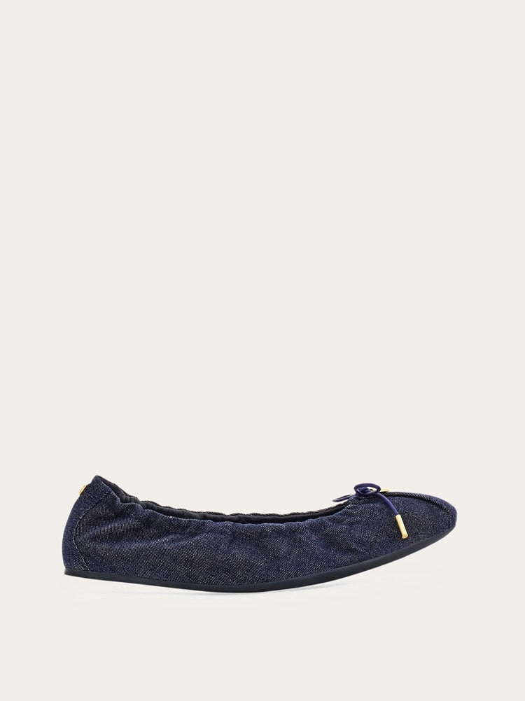 FERRAGAMO WOMEN'S DARK BLUE FABRIC BALLET FLATS