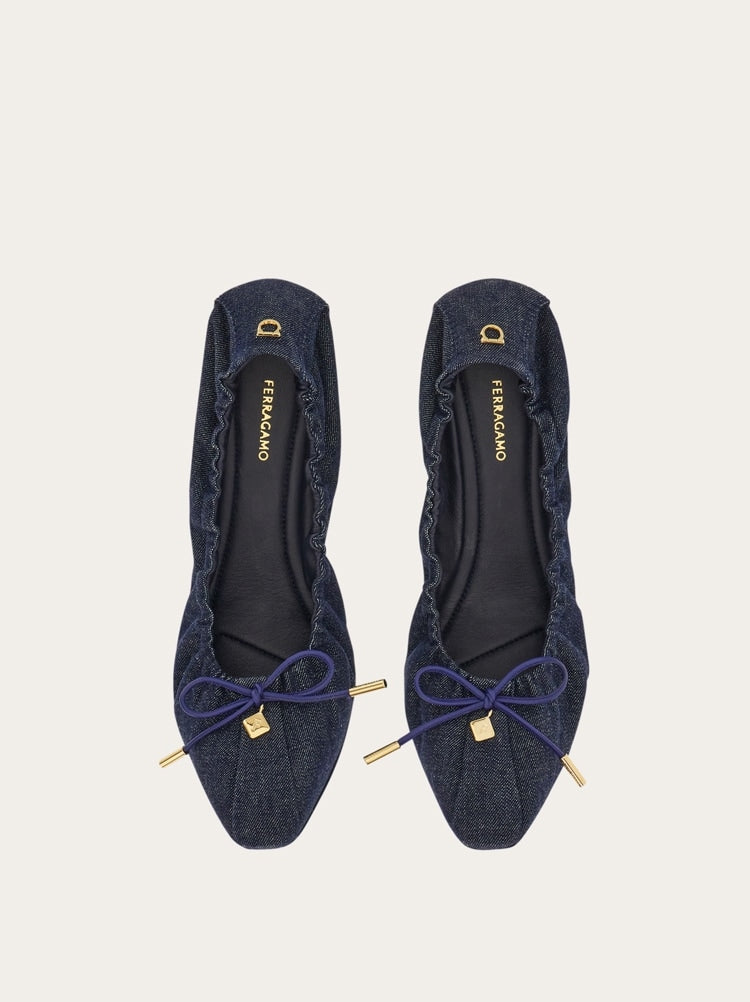 FERRAGAMO WOMEN'S DARK BLUE FABRIC BALLET FLATS
