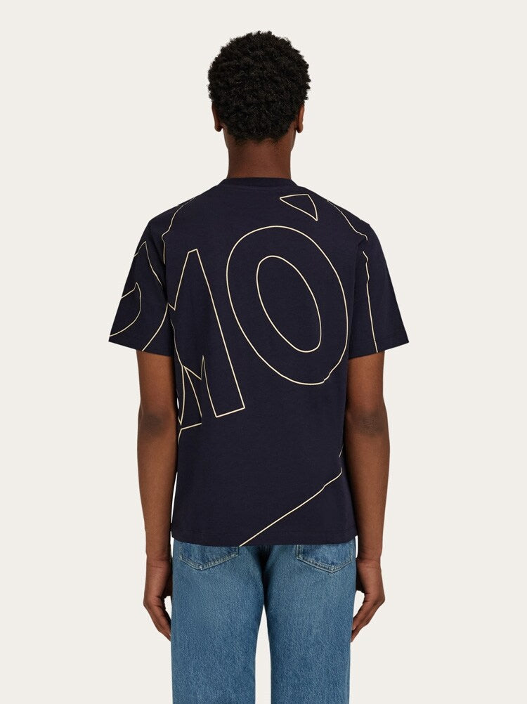 FERRAGAMO MEN'S NAVY COTTON SHORT SLEEVE SWEATER