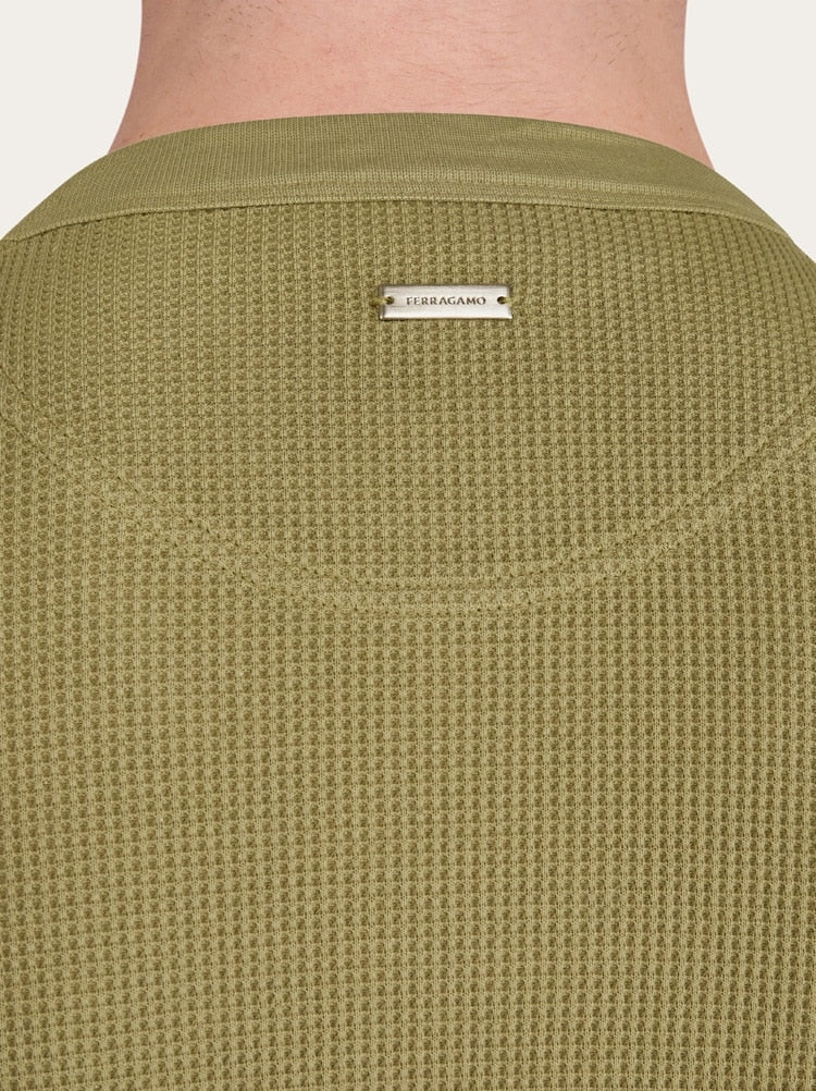 FERRAGAMO MEN'S LIGHT GREEN COTTON SWEATER
