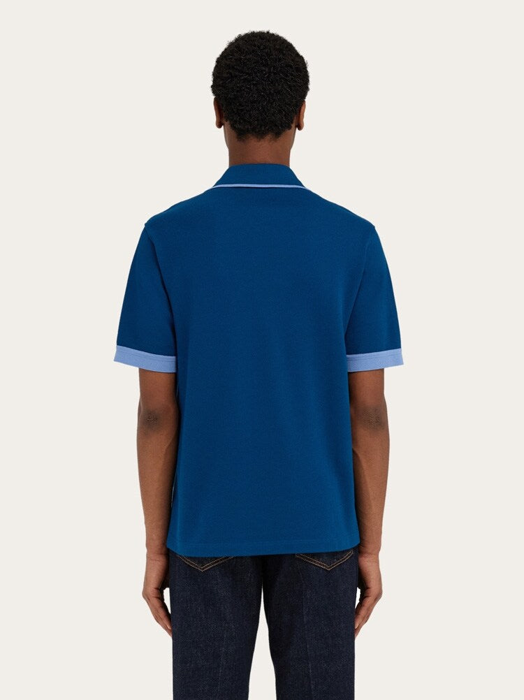 FERRAGAMO MEN'S BLUE COTTON POLO SWEATER