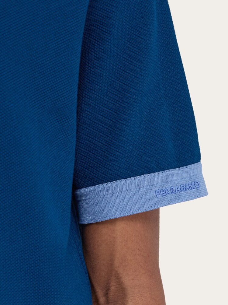 FERRAGAMO MEN'S BLUE COTTON POLO SWEATER