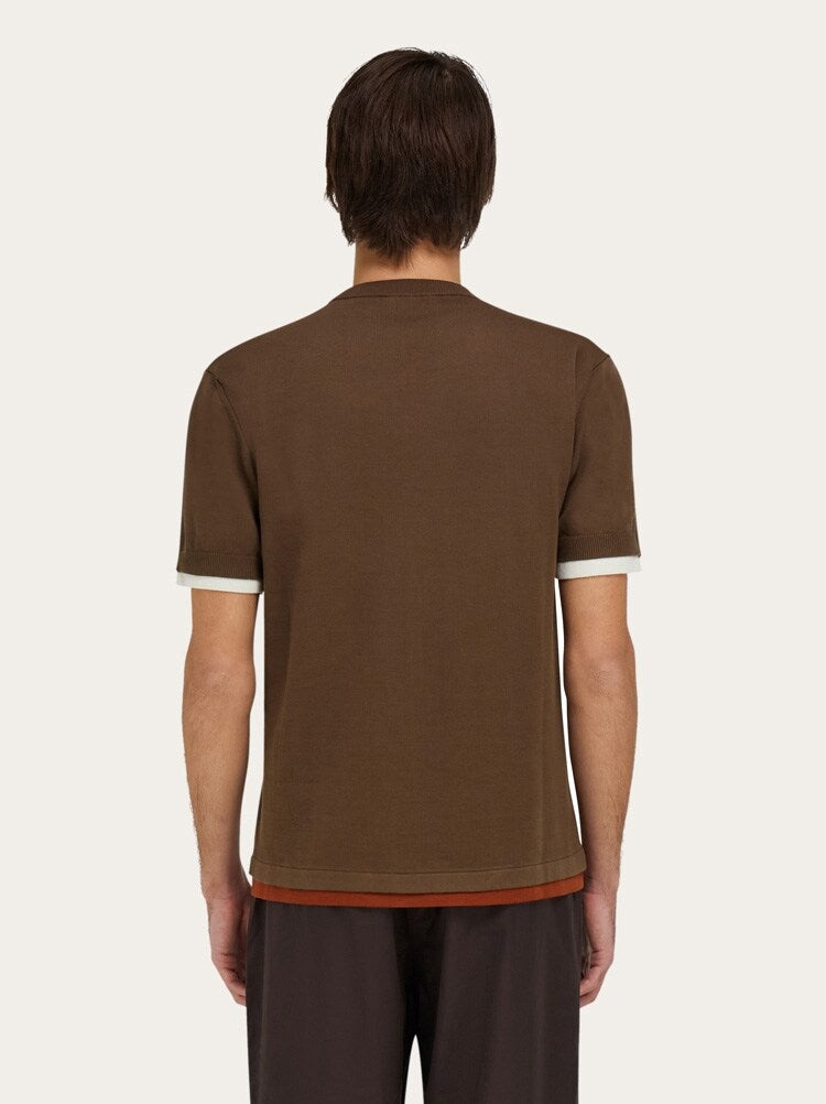 FERRAGAMO MEN'S BROWN SHORT SLEEVE SWEATER