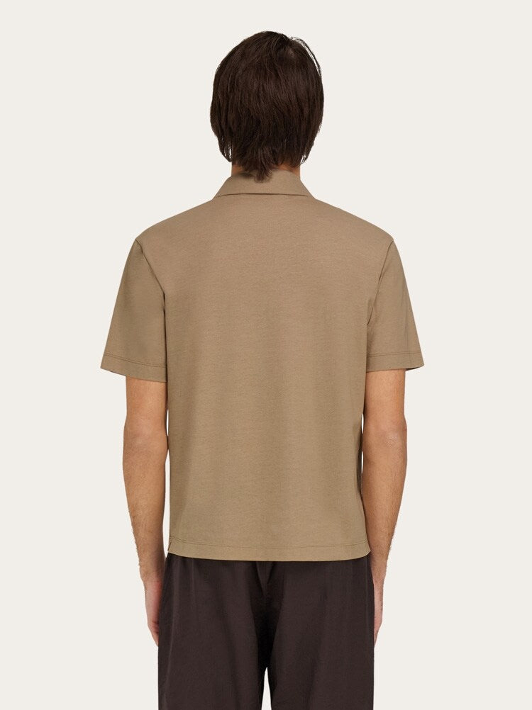FERRAGAMO MEN'S LIGHT BROWN COTTON POLO SWEATER