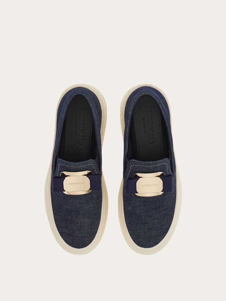 FERRAGAMO WOMEN'S DARK BLUE FABRIC SNEAKERS
