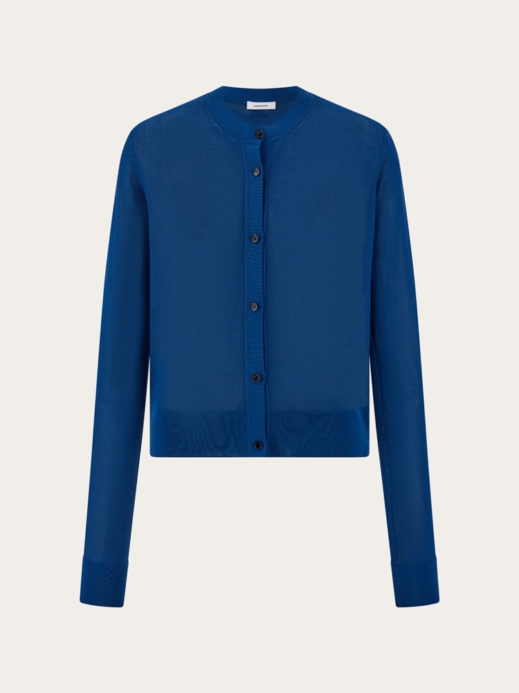FERRAGAMO WOMEN'S BLUE VISCOSE BUTTON SWEATER