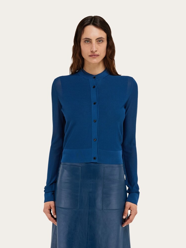 FERRAGAMO WOMEN'S BLUE VISCOSE BUTTON SWEATER