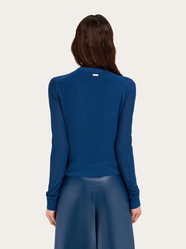 FERRAGAMO WOMEN'S BLUE VISCOSE BUTTON SWEATER