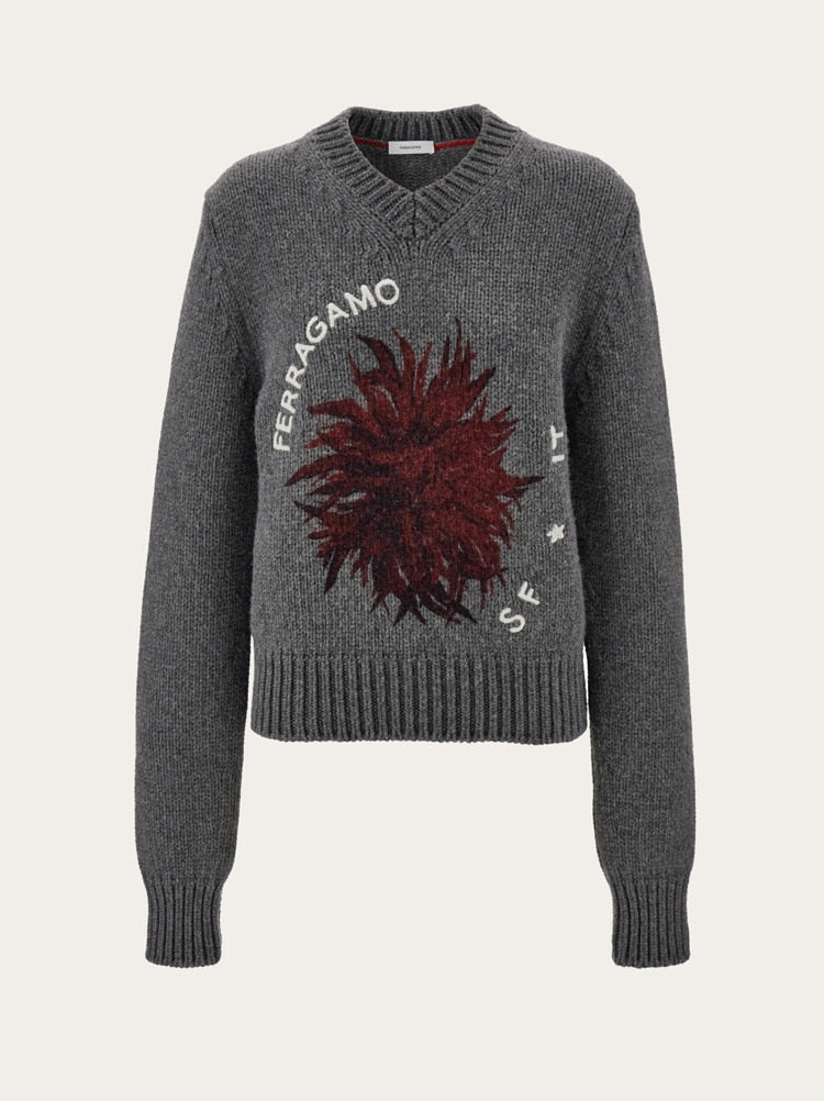 FERRAGAMO WOMEN'S DARK GREY WOOL SWEATER