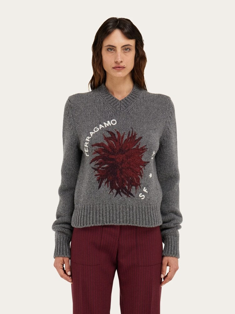 FERRAGAMO WOMEN'S DARK GREY WOOL SWEATER