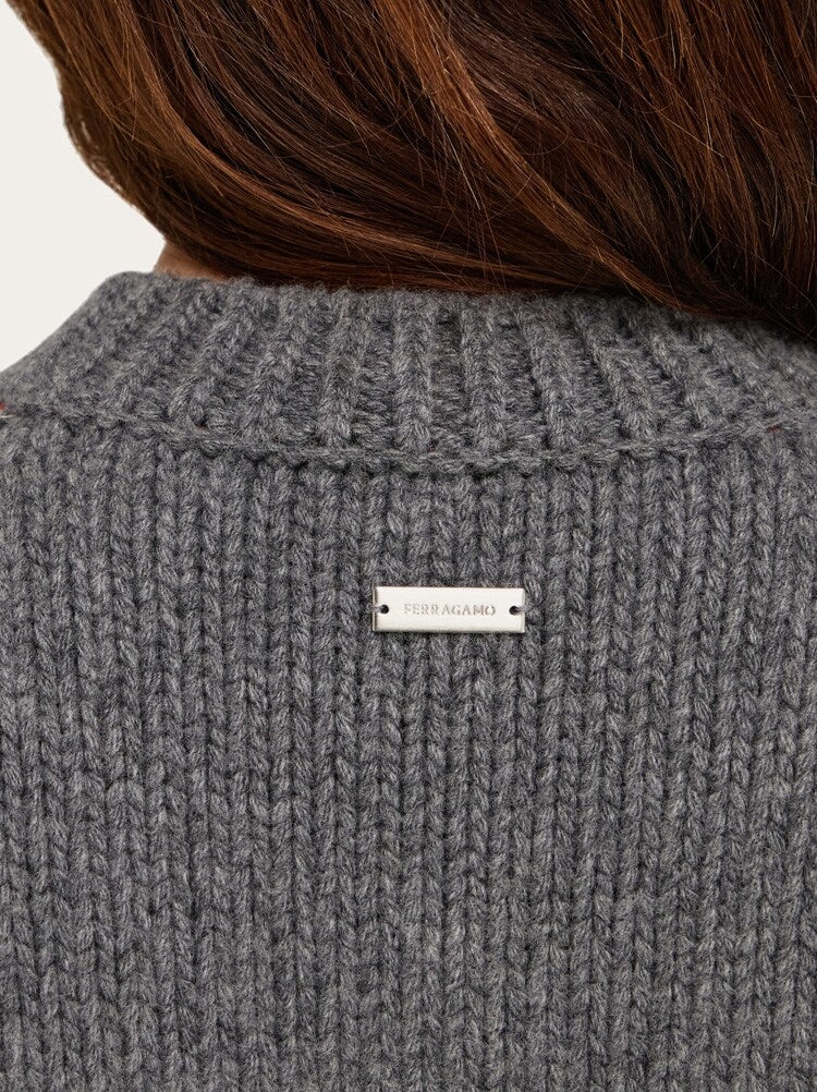 FERRAGAMO WOMEN'S DARK GREY WOOL SWEATER