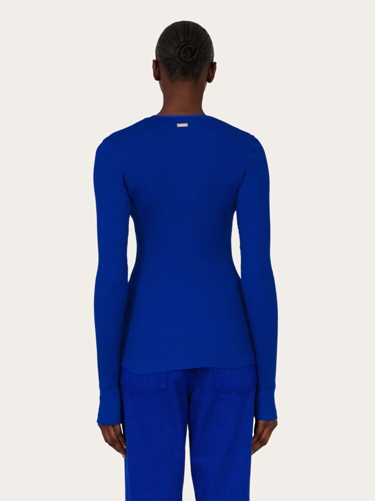 FERRAGAMO WOMEN'S BRIGHT BLUE RIBBED SWEATER