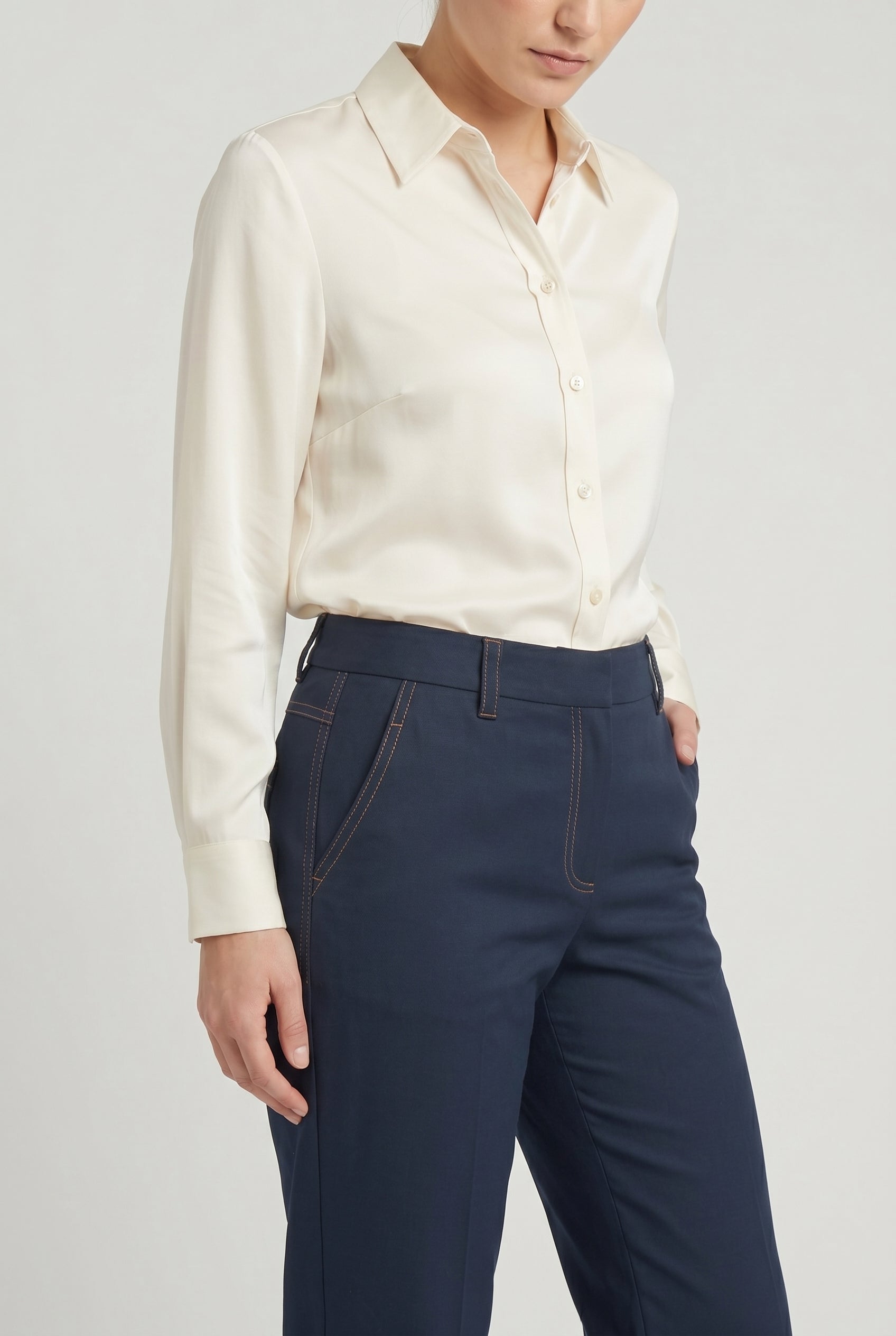 BRUNELLO CUCINELLI WOMEN'S DARK BLUE TAILORED TROUSERS