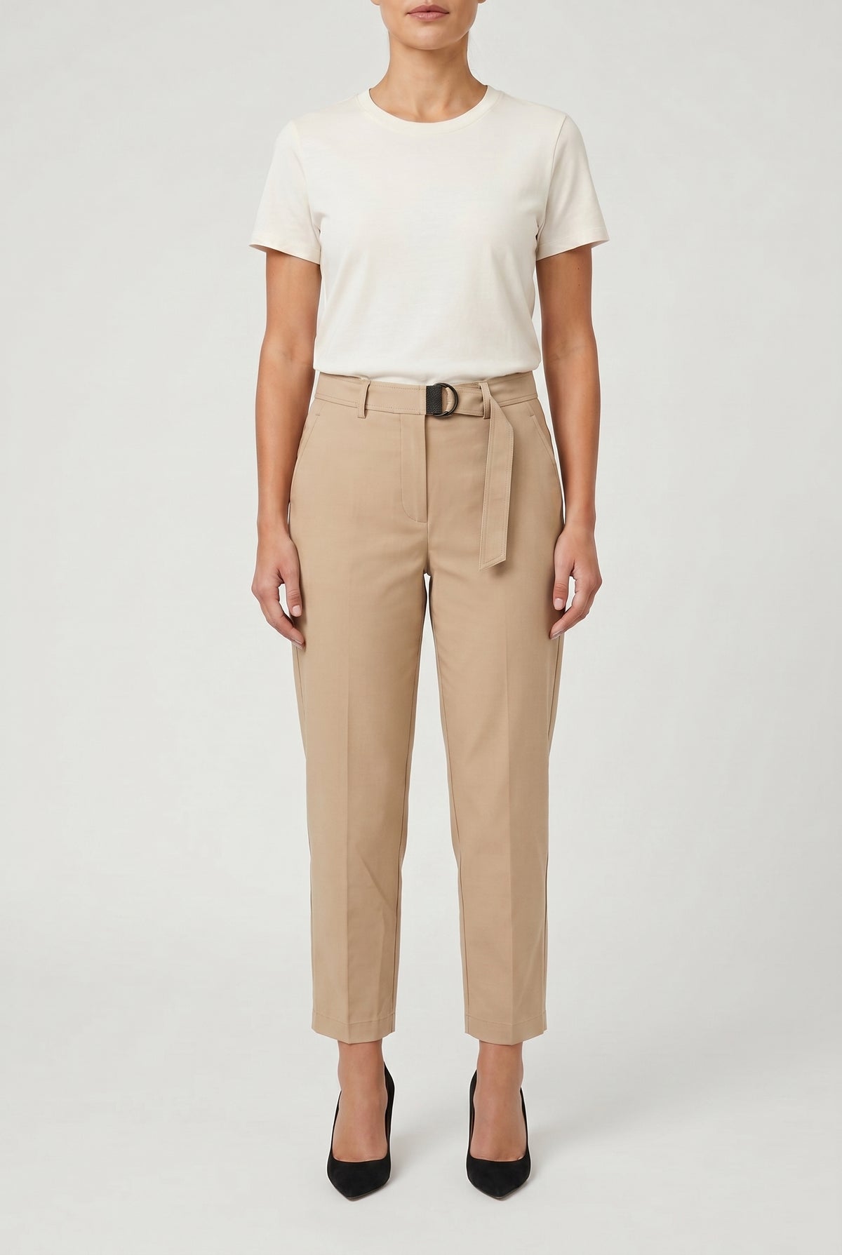 BRUNELLO CUCINELLI WOMEN'S BEIGE TAILORED STRAIGHT TROUSERS