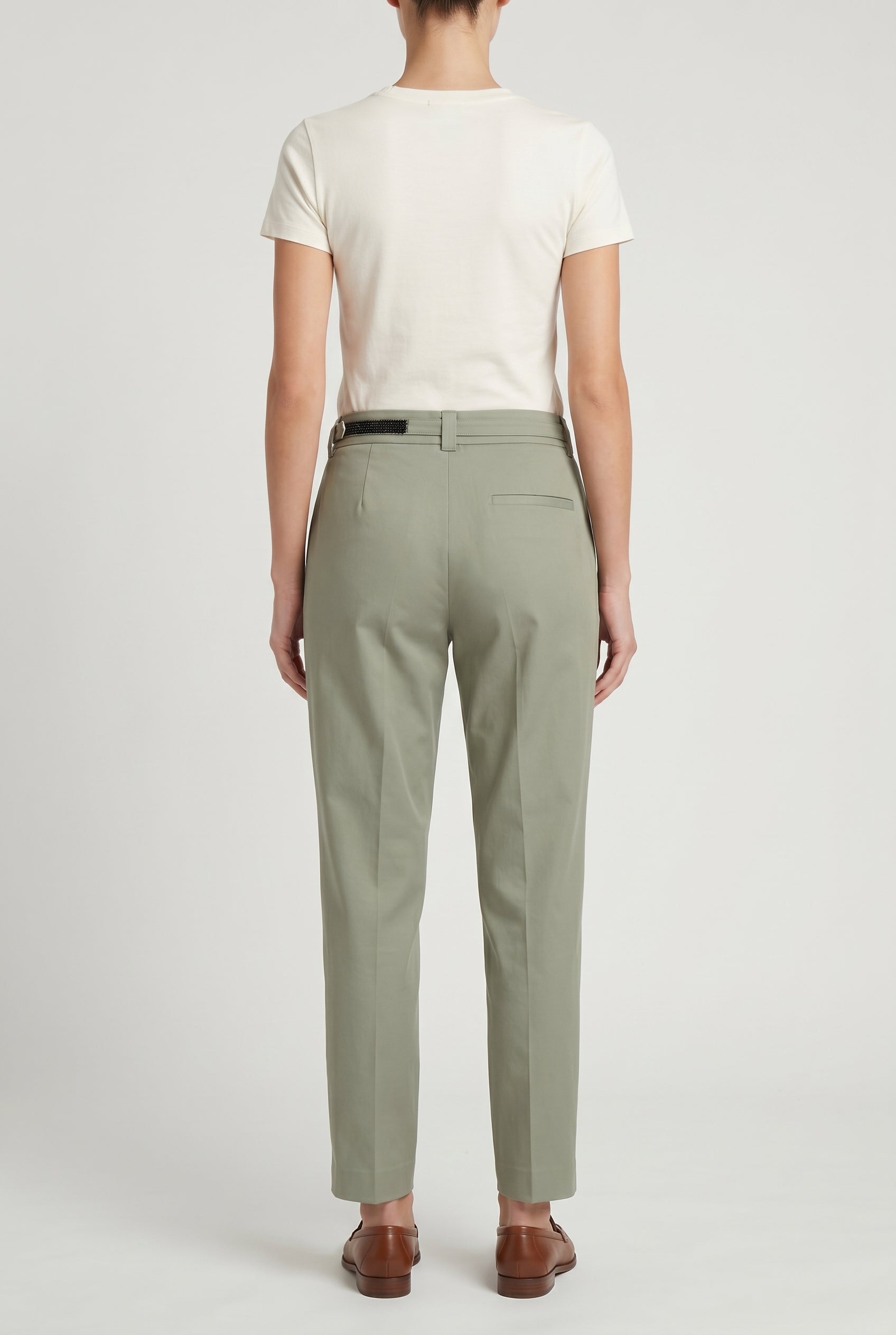 BRUNELLO CUCINELLI WOMEN'S LIGHT GREEN TAILORED TROUSERS