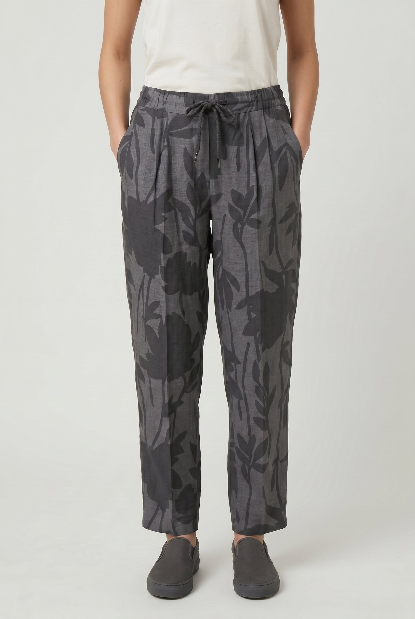BRUNELLO CUCINELLI WOMEN'S GREY LINEN RELAXED TROUSERS