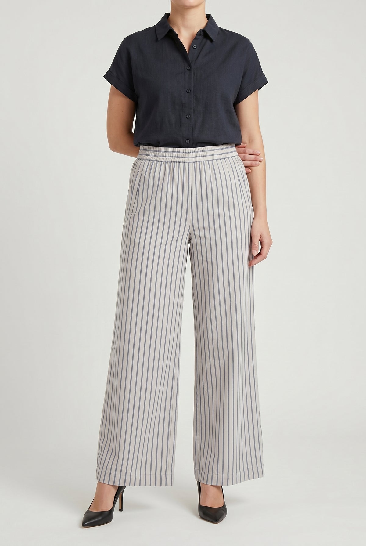 BRUNELLO CUCINELLI WOMEN'S OFF WHITE STRIPED WIDE TROUSERS