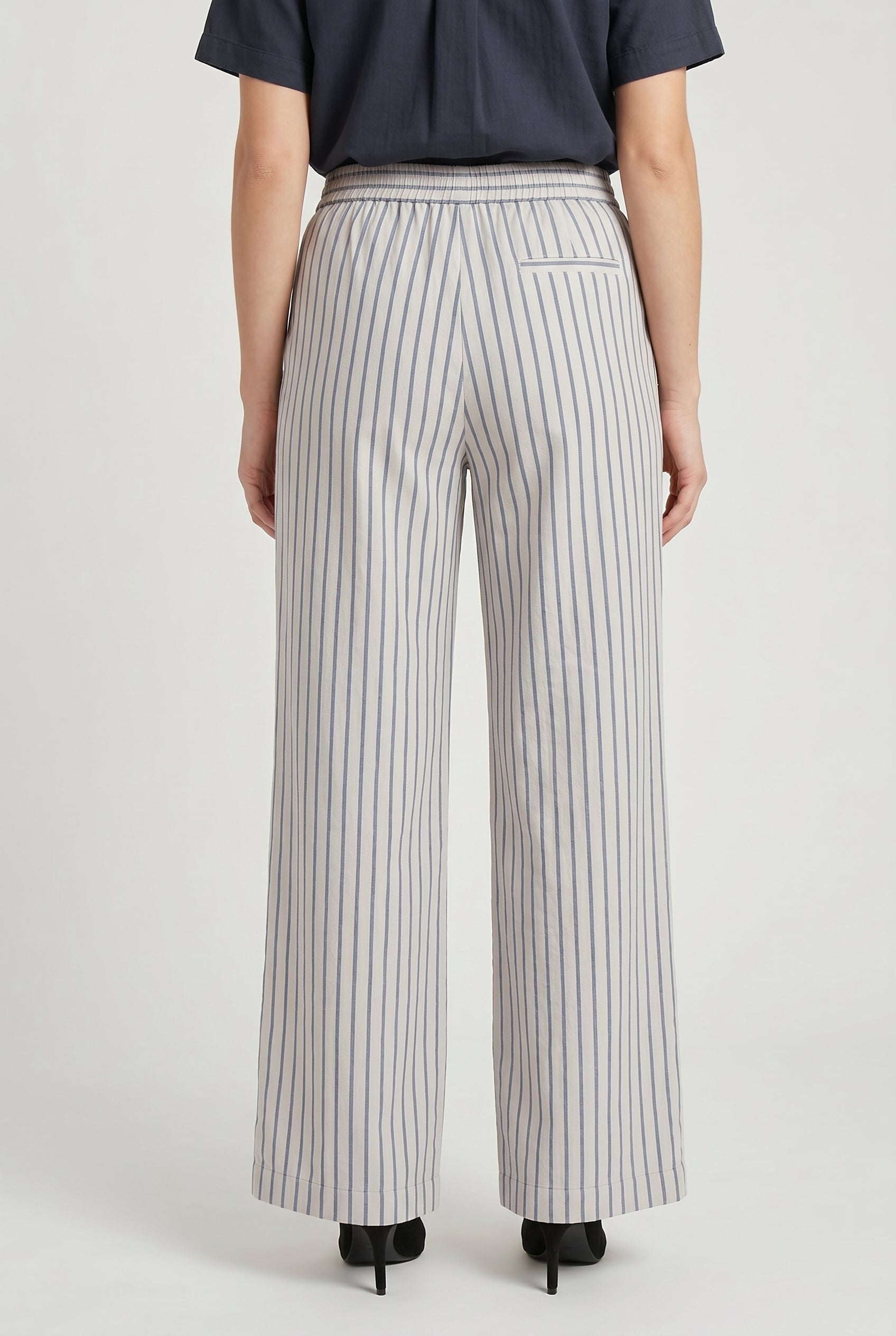 BRUNELLO CUCINELLI WOMEN'S OFF WHITE STRIPED WIDE TROUSERS