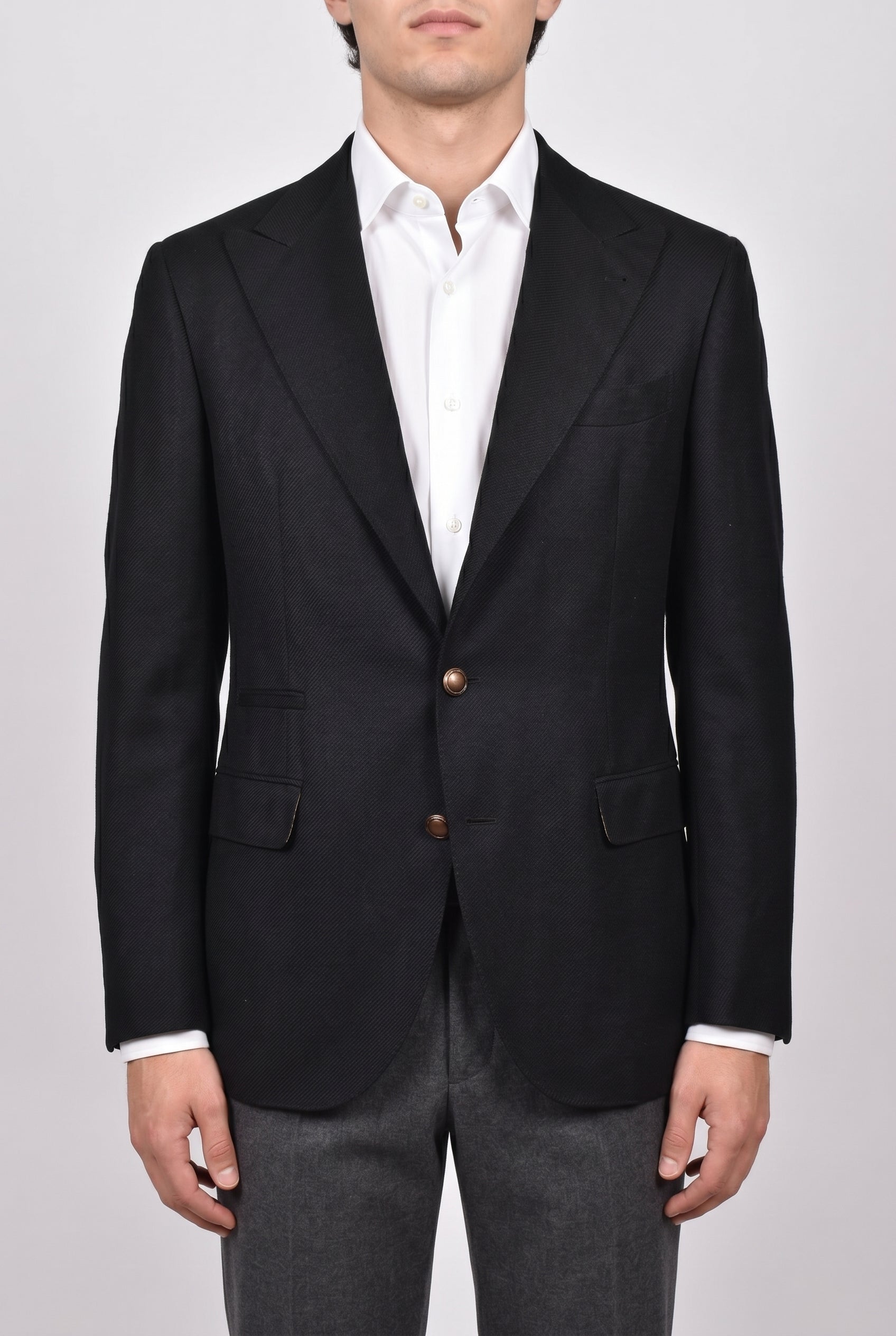BRUNELLO CUCINELLI MEN'S BLACK WOOL BLEND TAILORED BLAZER